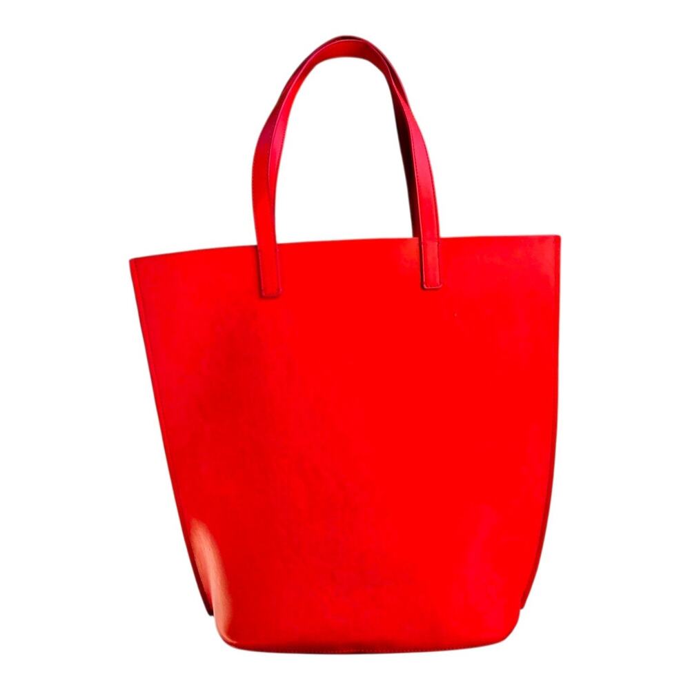 LOFT Ann Taylor Red Burnt Orange Leather Tote Bag Structured Shoulder Handbag